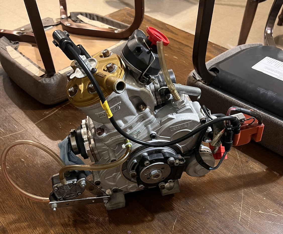Vortex ROK GP reference engine assembly on a work surface.