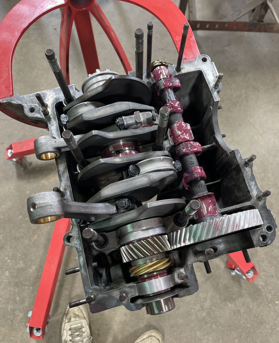 Type 1 flat-four engine internals during rebuild.