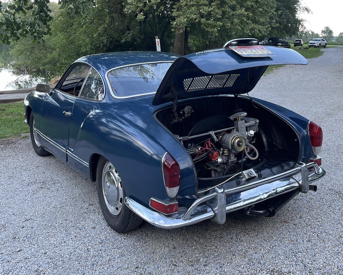 Finished Karmann Ghia with rebuilt engine installed in the rear bay.